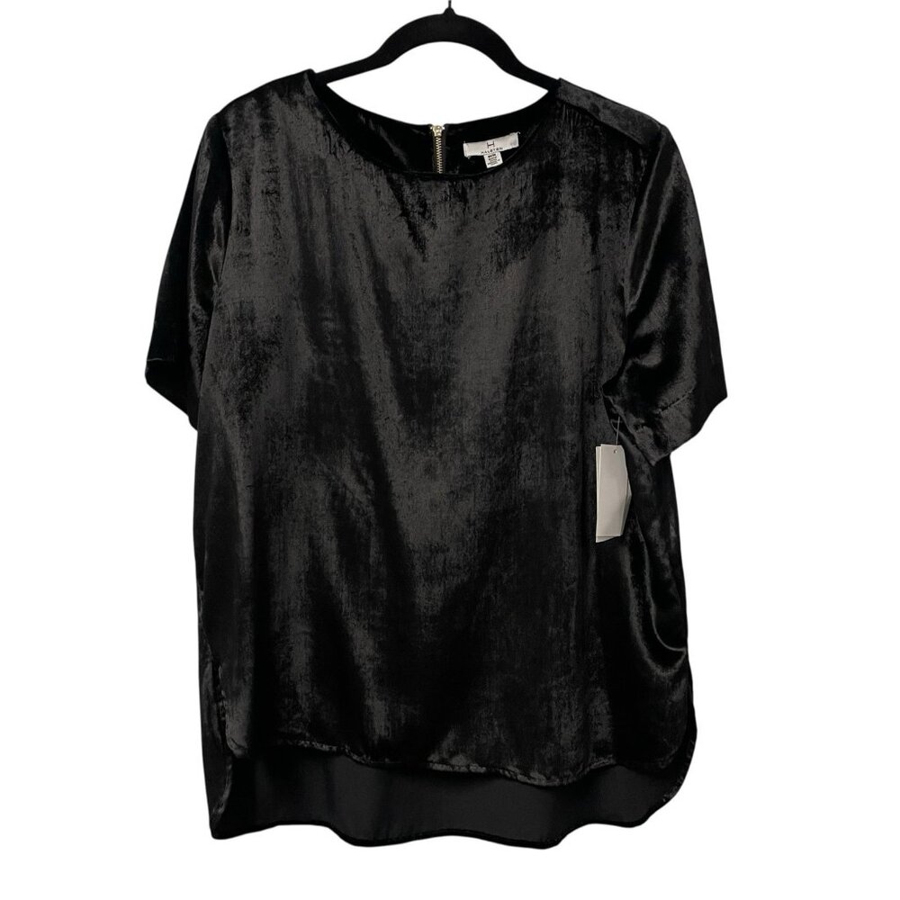 HALSTON BLACK VELVET TOP TIMELESS FORMAL SIZE M LOOSE FIT GOLD ZIP CLASSY NWT